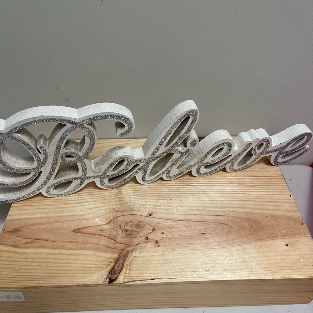 Elegant White and Silver 'Believe' Wall Decor